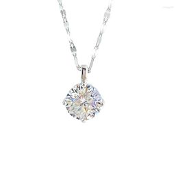 Chains Shiny Selection S925 Sterling Silver Two- Classic Four-jaw Moissanite Diamond Necklace