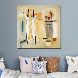 Contemporary Abstract Oil Painting on Canvas Party of Deux Artwork Vibrant Art for Home Decor