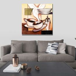 Modern Hand Painted Abstract Canvas Art Caffe Oil Painting Home Decor for Bedroom