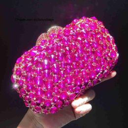 Totes New Hot Pink Woman Stone Clutch Bag Wedding Bridal Dinner Party Diamond Evening Purse Female Crystal Gala Prom Cocktail Handbag