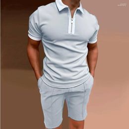 Men's Tracksuits Men's Summer Mens Polos Short Sleeve Zip Polo Shirts Shorts Set Hombre Sport Casual Jersey 2-piece Suit Jogger
