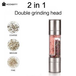 Herb Spice Tools Pepper Mill Grinder 2 In 1 Stainless Steel Manual Salt Seasoning Kitchen Grinding for Cooking 230609