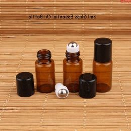 50pcs/Lot Promotion 3ml Amber Glass Essential Oil Bottle Women Cosmetic Container 3cc Roll On Packaging 1/10OZ Refillable Pothood qty Diplf