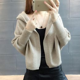 Women's Knits Winter Women Cardigan Knitted Autumn And Short Lantern Sleeve Vintage Warm Outwear Solid Cable Knit Sweater Wo