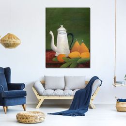 Impressionist Landscape Canvas Art Still Life with Teapot and Fruit Henri Rousseau Handmade Oil Painting Artwork Modern Room
