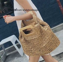 Shoulder Bags casual rattan large capacity tote for women wicker woven wooden handbags summer beach straw bag lady big purses travel sac 2021