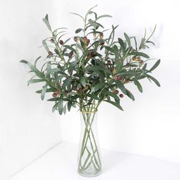 Dried Flowers Artificial Olive Green Leaves Tree Branch with Fruit Fake Plant Photo Props for Home Garden Decoration Wedding Party Silk Flower