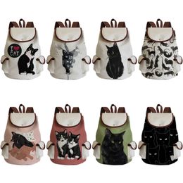 Backpack New Large Schoolbag Cartoon Cat Student School Backpack Teens Printed Bagpack Primary School Book Bags Girls Kids Custom Pattern J230517