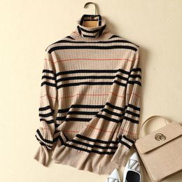 Women's T Shirts 2023 Autumn And Winter Korean Style Mixed Colour Stripe Knitwear Turtleneck Pullover Women Slim Fit Inner Wear Bottoming