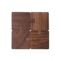 Table Mats 4Pcs Wooden Solid Wood Tea Insulation Pad Home Kitchen Accessories Puzzle