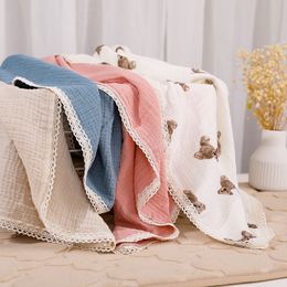 Baby Swaddle Swaddling Infant Gauze Lace Wrap INS Newborn Printed Stroller Windscreen Cover Breathable Blankets Toddler Swaddle Soft Bath Towel Robes BC749