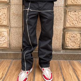Sweatpants Cross Zipper Decorate Solid White Black Mens Cargo Pants High Street Retro Straight Elastic Waist Casual Trousers Loose Overalls