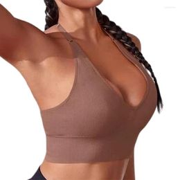 Yoga Outfit Women'S Halter Neck Model Tank Tops Sexy Bras Gathering Sports Bra Running Fitness Top Breathable Beauty Back Tube