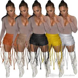 Sexy Tassel Pu Leather Shorts Womens Short Pants 2023 Summer Clothing Designer Fashion Rope Woven Low Waist Joggers