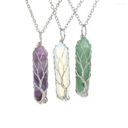 Pendant Necklaces Handmade Winding Tree Of Life Necklace For Women Simple Natural Stone Crystal Hexagonal Prism Sweater Chain Jewellery Gift