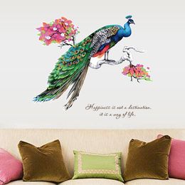 Colourful Peacock On Tree Branch Wall Stickers Living Room Bedroom Decoration Background Mural Home Art Decals Removable Poster