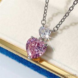 Pendant Necklaces Romantic Double Heart CZ Necklace for Women Bright Pink/Yellow Cubic Zirconia Wedding Engagement Trendy Jewellery R230612