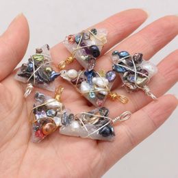 Pendant Necklaces Natural Stone Irregular Triangle Pearl Winding Wire For Jewellery MakingDIY Necklace Earring Accessories Charm Gift25x40mm