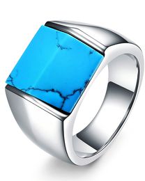 Vintage Men's Single Turquoise Ring Stainless Steel Personality Roof Shaped Gemstone Rings Jewellery for Business Show Their Steadiness and Atmosphere yw217CG1514