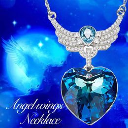 Pendant Necklaces Luxury Designer Jewellery Angel Wing Heart Crystal Necklace For Women Wedding Valentines Day Anniversary Gift Birthday