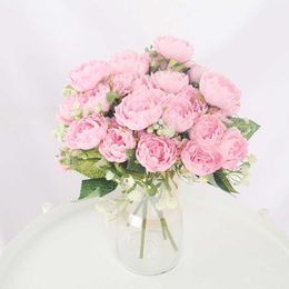 Dried Flowers New bunch of big heads artificial peony tea rose camellia silk flower fake art can be used as DIY home garden wedding
