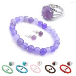 Pendant Necklaces Fashion Handmade Round Gemstone Ring Bracelet And Earrings Stud Set Natural Stone For Female Jewellery