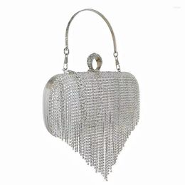 Evening Bags 2023 Bling Heart Rhinestone Tassel Women Envelope Clutches Bag Cocktail Party Wallet Tote Phone Purse Handbags