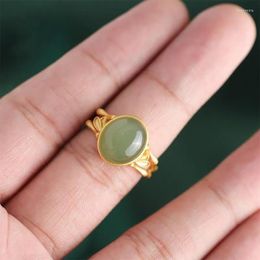 Cluster Rings Trendy 925 Sterling Silver Ring Women Bamboo Finger Accessories Fashion Lady Jade Oval Female Jewellery Adjustable