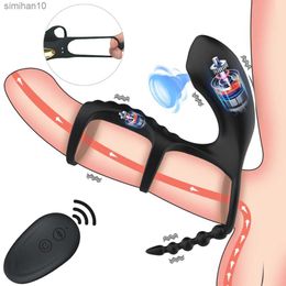 Delayed Ejaculation Penis Ring Sucking Clit Stimulator Male Masturbator Remote Control Cock Ring Vibrator Sex Toys for Couple L230518