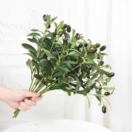 Dried Flowers 1/3pcs Artificial Olive Leaves Tree Branch Green Plant with Fruit for Home Garden Decoration Wedding Bouquet Silk