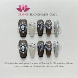 False Nails Black Handmade Fake Press on Nails Pure High Quality Wearable Full Cover Artificial Nails With Design Customization Flase Nails 230609