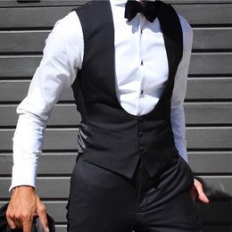 Jackets Black Men's Vest Wedding Groom Tuxedo One Piece Slim Solid Color Men's Fashion Waistcoat