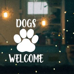 Dogs Welcome Storefront Window Decal Pet Friendly Business Vinyl Wall Stickers for Restaurant Cafe Beauty Salon Supermark G601