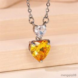 Pendant Necklaces Colourful Heart Cubic Zirconia Necklace Temperament Bridal Wedding Accessories Anniversary Gift Classic Jewellery for Women R230612