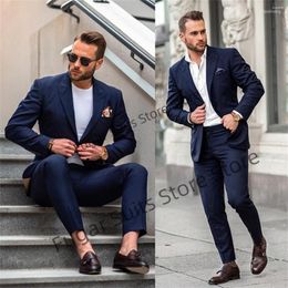 Men's Suits Men's Fashion Navy Blue Casual Wedding Mens One Button Business Groom Tuxedos 2 Pieces Sets Slim Fit Male Blazer Custume