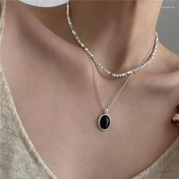 Pendant Necklaces Retro Vintage Silver Color Oval Black Onyx Necklace For Women Elegant Gemstone Party Wedding Accessories