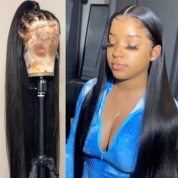 30 32 Inch Lace Front Human Hair Wigs Pre Plucked Brazilian Straight 13x4 Lace Frontal Wig For Women