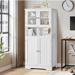 Bathroom Cabinet with glass doors and adjustable shelves Bathroom locker Linen cabinet with open compartments pantry living room cabinets Home Office white