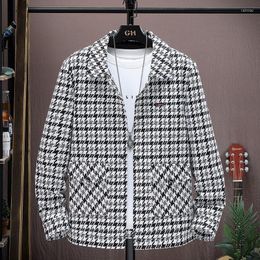 Men's Jackets Spring Fashion Jacket Thousand Bird Plaid Polo Neck Handsome Men's Versatile Small Fragrant Coat Men