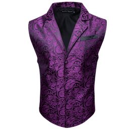 Jackets Barry.Wang Purple Floral Herringbone Vest Coat Men Silk Suit Vest SingleBreasted Notched Lapel Waistcoat MD2103