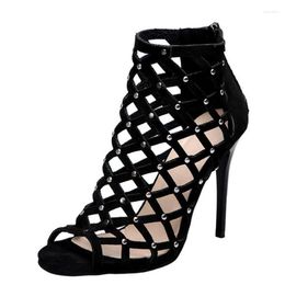 Dress Shoes Stiletto Sandals Summer Women High Heels Sexy Peep Toe Hollow Out Black Pointed Gladiator Fashion Party With Skirts