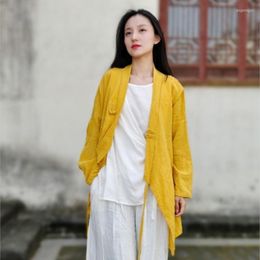 Women's Blouses Johnature 2023 Spring And Summer Woman Vintage Shirt Cotton Linen Sand Washing Disc Buckle Tether Casual