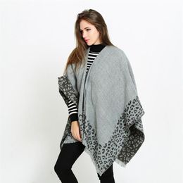 Winter Women Cashmere Shawl Ponchos New Leopard-print Forked Shawl Thicken Warm Soft Scarf Female 232M