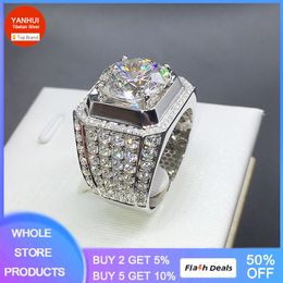Solitaire Ring Milangirl Big Hip Hop Men Out Bling Square Ring Pave Setting CZ Wedding Engagement Rings Top Quality 230612
