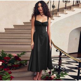Casual Dresses Sexy Square Neck Red Suspenders Dress Women Loose Lace Up Corset Midi Robes Vestidos Summer Chic Elegant Female Party Dresses Z0612 99