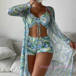 2023 Women's Designers Bikini Split Swimsuit Three Piece Set Cover Up High Waist Long Sleeve Overshirt Drawstring Beach Bikinis Swimwear summer clothing