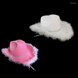 Berets Novelty Cowboy Hat With Feathers Wide Brim Cowgirl For Women Western Party Accessories