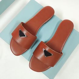 Designer slippers sandals fashion summer luxury brand women flip flops Orange genuine Triangle leather Outdoor Loafers Slide Ladies Beach Sandal DRGR