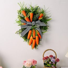 Decorative Flowers Artificial Easter Wreath Decorations Carrots Spring Door With Bow Cute Party Outdoor Home