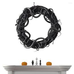 Decorative Flowers Halloween Door Wreath Scary With Rattan And Realistic Snakes Black Hanging Garlands For Front Window Wall Party